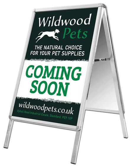 Wildwood-Pets-A-Board-Design 
 Design of an A0, A-Board sign for Wildwood Pets to advertise the prospect of their new pet shop opening 
 Keywords: Green, Dog, Sandwich, A-Frame, Pavement, Artwork, Print