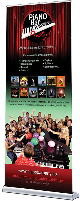 Piano Bar Party Pop Up Roller Banner Design 
 Design of a Pop-Up Roller Banner Display for Piano Bar Party to advertise their musical entertainment services to new customers 
 Keywords: List, Stage, Curtains, Print, Red, Ad, Printed, Advert, Designer, Pianist, Celebrations