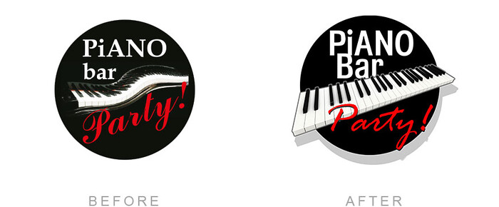Piano Bar Party Logo Polish Update Redesign 
 Updated, redesign of the Piano Bar Party logo 
 Keywords: Circle, Polish, Designer, Keyboard, Transformation, Entertainer, Update, New, Badge, Improve, Red, Black, Badge