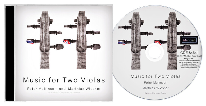 Music For Two Violas CD Cover Design 
 Design of a CD Cover for Peter Mallinson and Mathew Wiesner - Music for Two Violas 
 Keywords: White, Grey, Print, Printed, Cassette, Product, Designer, Artwork, Case, Classical, Musician