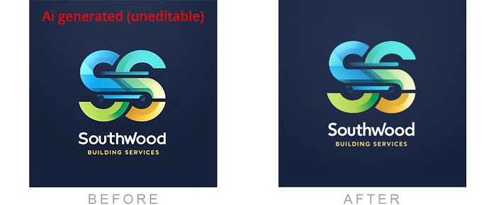Southwood Building Services Logo Remastered Redesign 
 Remastering of the Southwood Building Services logo from an Ai (Artificial Intelligence) generated image. The Ai's output file was un-editable nor usable and thus, needed rebuilding into a vector format. 
 Keywords: SS, ChatGPT, Craiyon, DALL-E, Midjourney, Stable Diffusion, Soundraw, Jasper AI, Blue