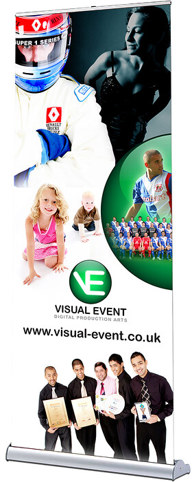 Visual Event Pop Up Roller Banner Design 1 
 Design of a pop-up roller banner for Visual Event, Digital Production Arts to advertise their services to new customers 
 Keywords: Racing Driver, Helmet, Print, Printed, Designer, Photo Shoot, Photographer, Advert, Ad, Graphics