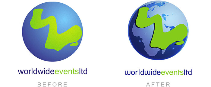 Worldwide Events Logo Polish Update Redesign 
 Updated, redesign of the Worldwide Events logo 
 Keywords: Polish, Globe, Designer, 3D, Round, Transformation, Circle, Update, Earth, Blue, Green, Improve