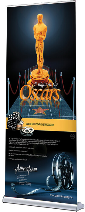 Adrenalin Pop Up Roller Banner Design 2 
 Design of a pop-up roller banner for Adrenalin to advertise an awards night evening to their employees 
 Keywords: Theme, Themed, Event, Printed, Display, Designer, Graphic, Free-Standing, Ad, Movie, Hollywood Walk of Fame, Print, Printed, Film Real