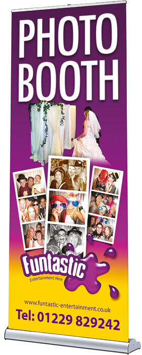 Funtastic Pop Up Roller Banner Design 
 Design of a pop-up roller banner for Funtastic Entertainment Hire to advertise a photo booth activity to wedding guests at events 
 Keywords: Print, Picture, Free-Standing, Designer, Photograph, Graphics, Ad, Advert, Artwork, Pink, Yellow, Advert, Budget