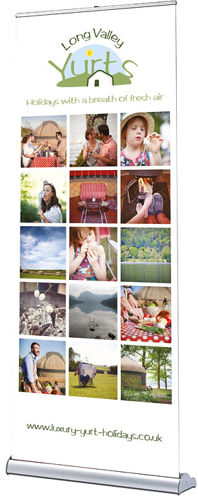 Long Valley Yurts Pop Up Roller Banner Design 
 Design of a pop-up roller banner for Long Valley Yurts to advertise their glamping accommodation in The Lake District, Cumbria to new customers 
 Keywords: Mosaic, Advert, Print, Printing, Holidays, Artwork, Designer, Ad, Graphics, Advert, Advertising, Hotel, Squares