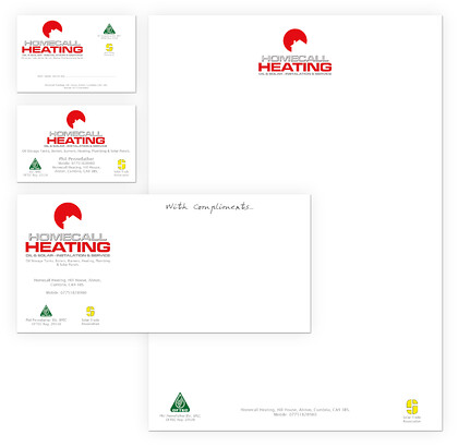 Homecall Heating Business Stationery Design 
 Design and artwork setup of business stationery for Homecall Heating including; business card, calling card, compliments slip and letterhead 
 Keywords: Plumber, Plumbing, Corporate ID, Professional, Gas, Engineer, Printed, Print, Letterheaded Paper, Designer, Graphics, Comp, Branding, A4