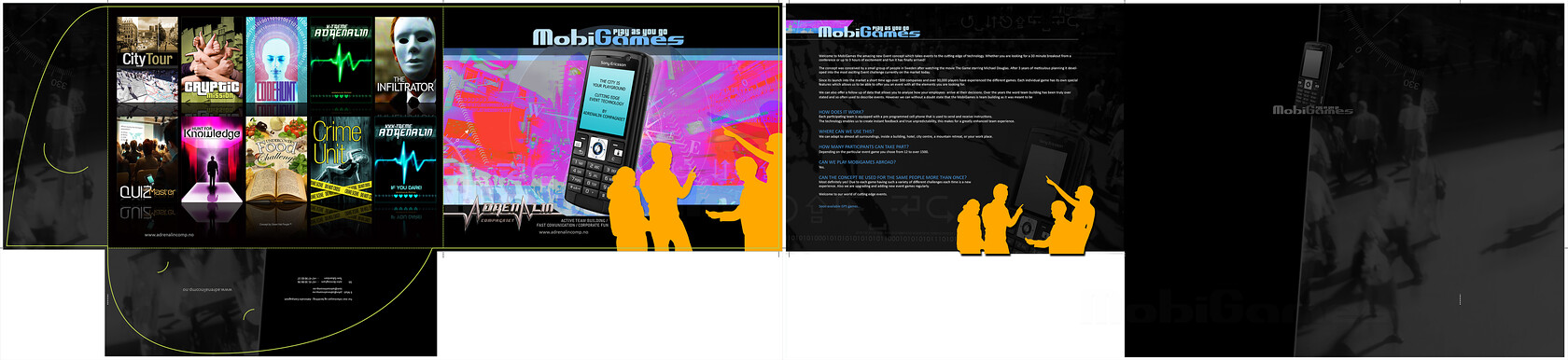 Mobigames Presentation Folder Design 
 Design of a presentation folder for Mobigames 
 Keywords: Capacity, Graphics, Artwork, Designer, A4, Document, Black, Landscape, Interlocking, Glued, DL, Print, Printed, Card, Wallet, Business Card Holder