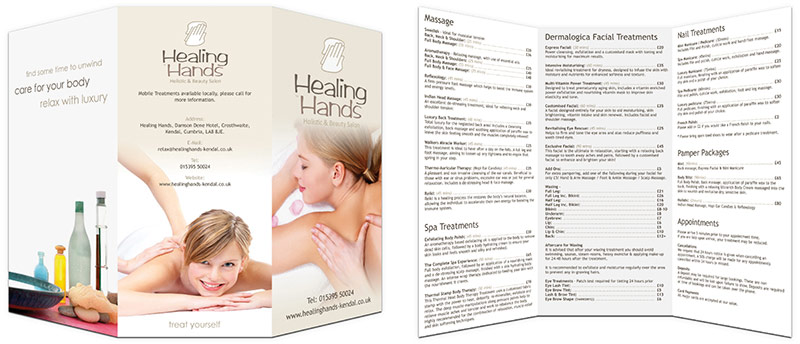 Healing Hands printed pamphlet, front and back